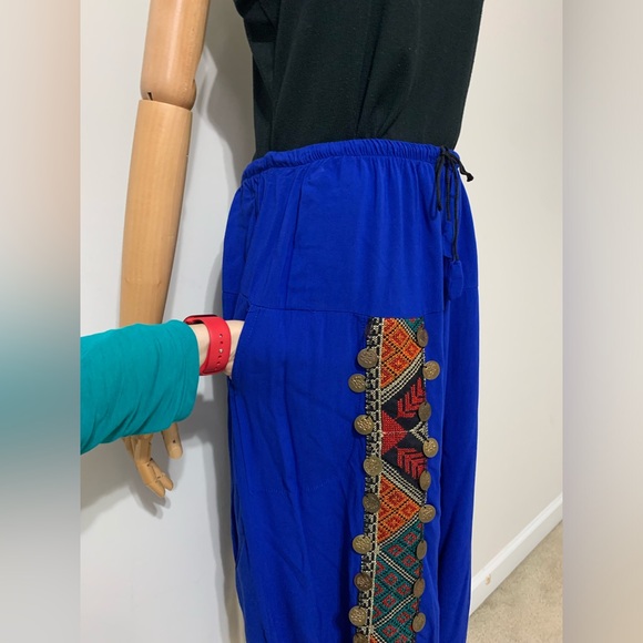 Royal Blue Triangles Hobo Embroidered Low Harem Baggy Pants - Picture 9 of 17